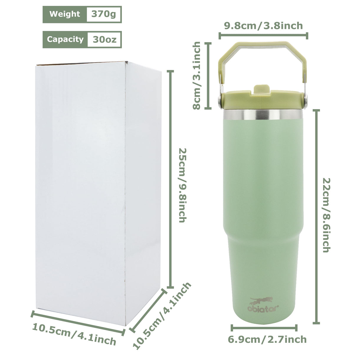 Obiatar 30 oz Tumbler with Handle | Insulated Tumbler with 100% Leak-Proof Lid and Straw | Stainless Steel Vacuum Water Bottle Travel Mug | Keeps Cold & Hot Drink