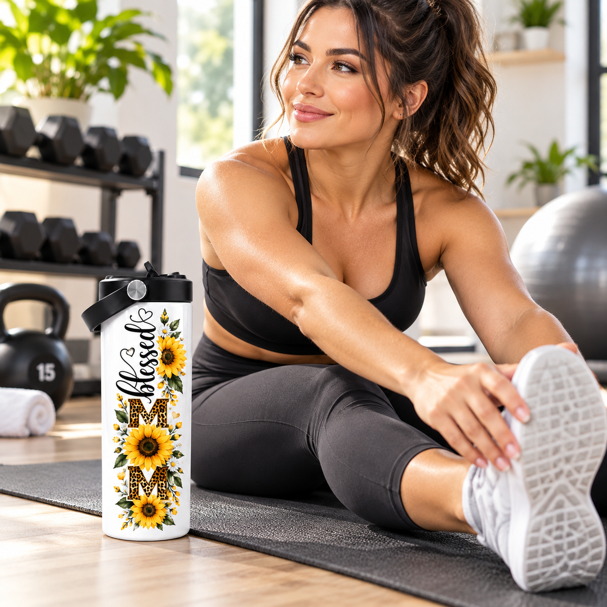 20oz Blessed Mom Sunflower Tumbler with Handle – Insulated Stainless Steel Gift for Mom