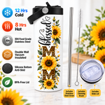 20oz Blessed Mom Sunflower Tumbler with Handle – Insulated Stainless Steel Gift for Mom