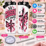 CHOSEN Not Chasing 20oz Christian Tumbler β Pink Butterfly Faith-Inspired Insulated Cup with Handle