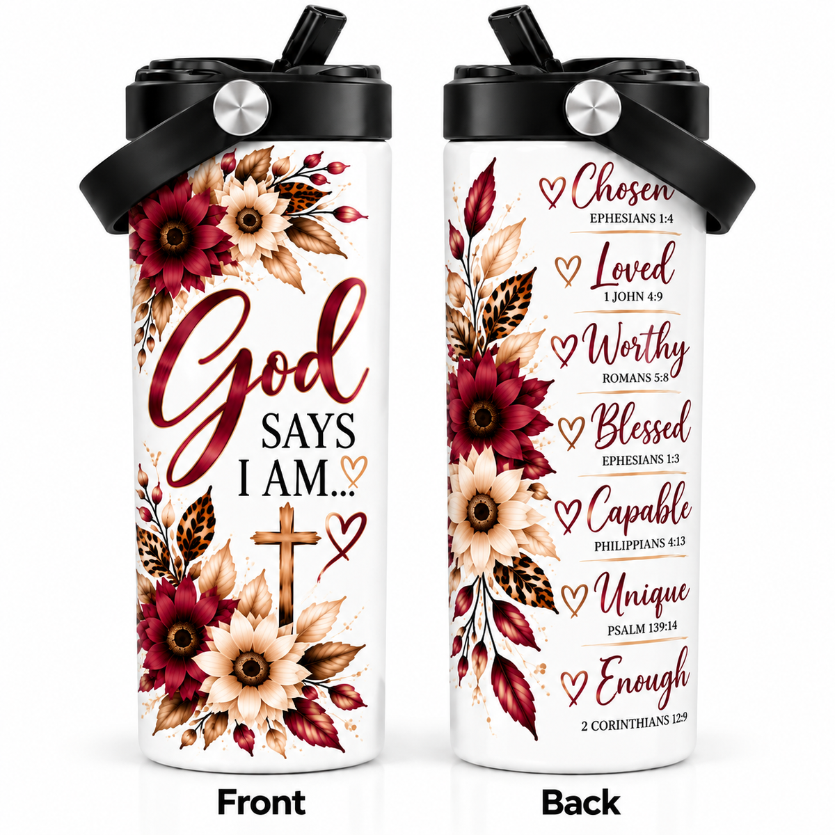 God Says I Am Christian 20oz Tumbler – Floral Faith Insulated Travel Cup with Flip Straw Lid