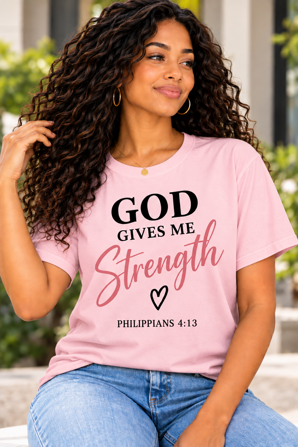 God Gives Me Strength Christian T-Shirt | Philippians 4:13 Unisex Graphic Tee
