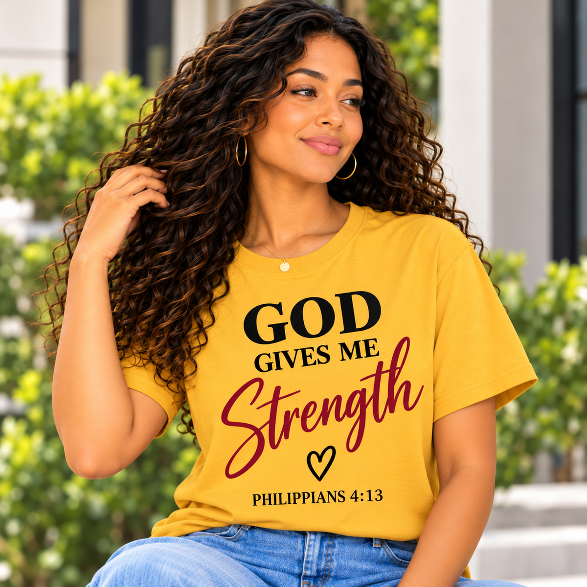 God Gives Me Strength Christian T-Shirt | Philippians 4:13 Unisex Graphic Tee