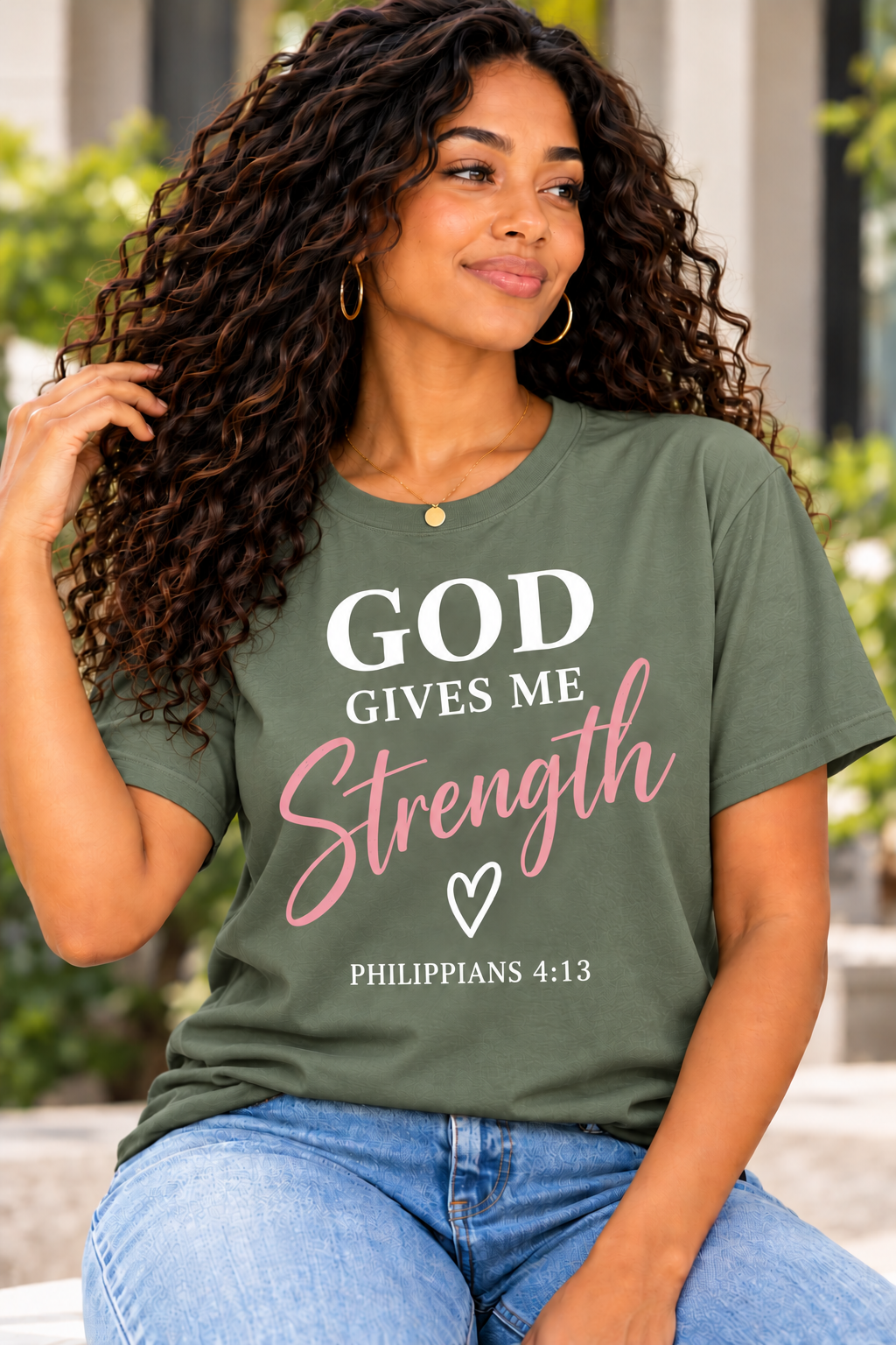 God Gives Me Strength Christian T-Shirt | Philippians 4:13 Unisex Graphic Tee
