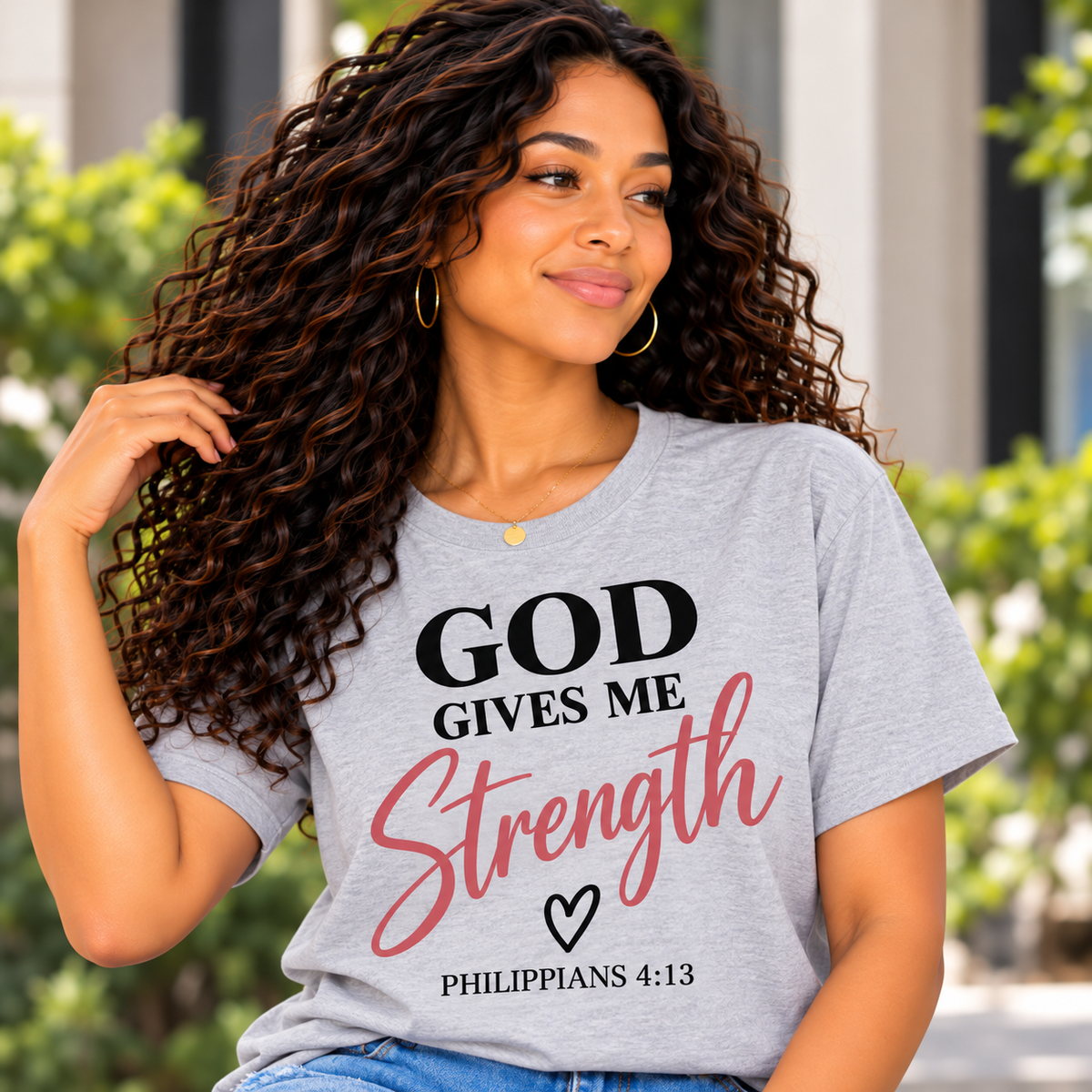 God Gives Me Strength Christian T-Shirt | Philippians 4:13 Unisex Graphic Tee