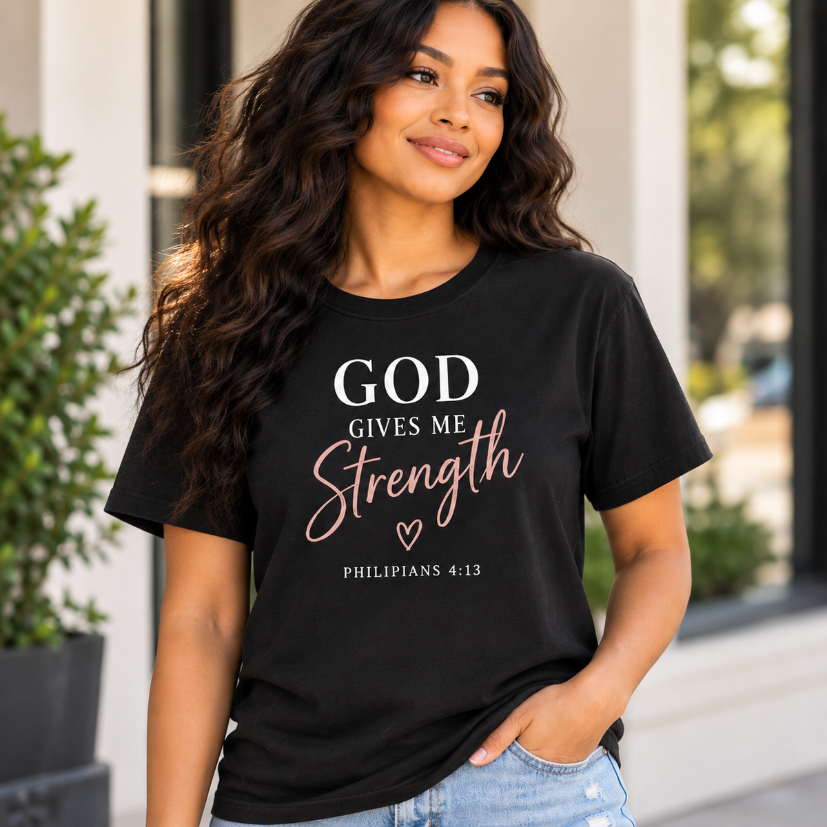 God Gives Me Strength Christian T-Shirt | Philippians 4:13 Unisex Graphic Tee