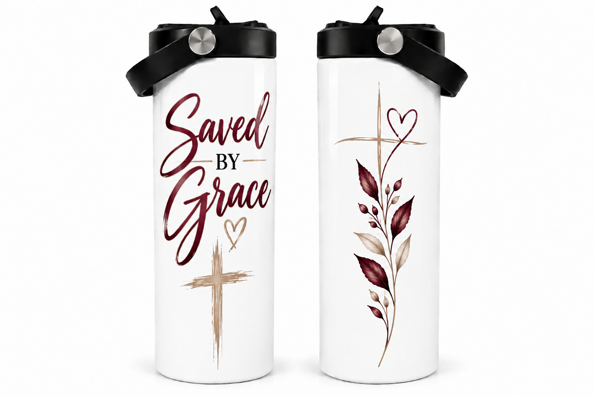 Saved by Grace 20oz Christian Tumbler – Insulated Stainless Steel Travel Cup with Handle, Faith Gift for Women