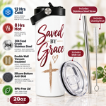 Saved by Grace 20oz Christian Tumbler – Insulated Stainless Steel Travel Cup with Handle, Faith Gift for Women