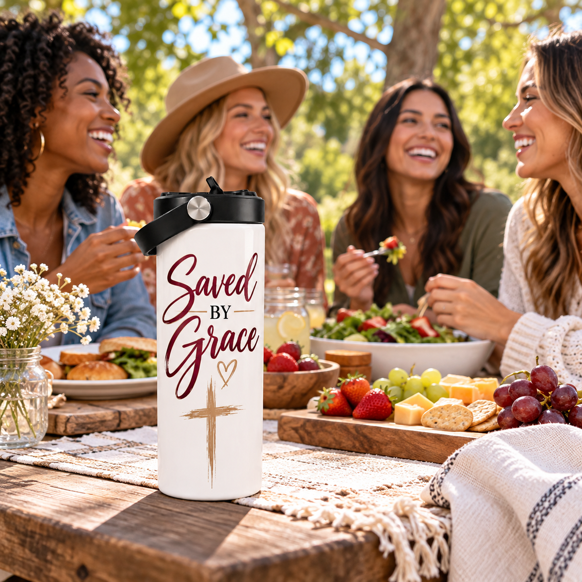 Saved by Grace 20oz Christian Tumbler – Insulated Stainless Steel Travel Cup with Handle, Faith Gift for Women