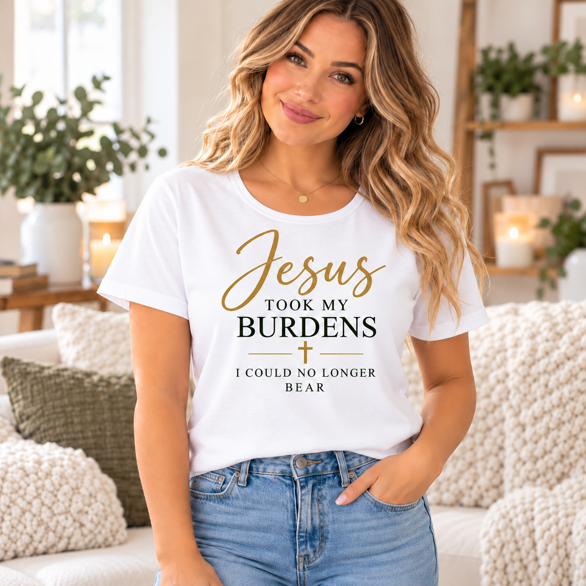 Jesus Took My Burdens Christian T-Shirt for Women – Inspirational Faith Graphic Tee