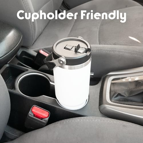 30 oz Tumbler with Handle | Insulated Tumbler with Lid and Straw | Stainless Steel Vacuum Water Bottle Travel Mug | Keeps Cold & Hot Drink (Black)