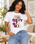 All Glory to God Christian Graphic T-Shirt for Women – Leopard Print Faith Tee