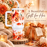 Autumn Floral 40oz Stainless Steel Tumbler ā Leak Resistant Lid Travel Cup