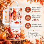 Autumn Floral 40oz Stainless Steel Tumbler ā Leak Resistant Lid Travel Cup
