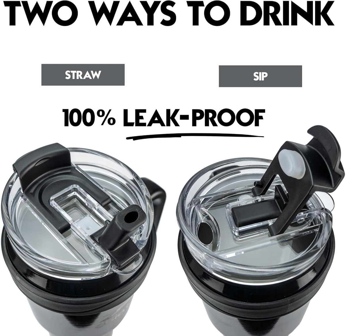 Obiatar 40oz Insulated Tumbler with Handle, Stainless Steel, Double Wall Vacuum Sealed, Leak-Proof Straw Lid (Black)