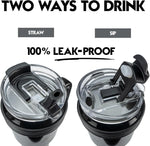 Obiatar 40oz Insulated Tumbler with Handle, Stainless Steel, Double Wall Vacuum Sealed, Leak-Proof Straw Lid (Black)
