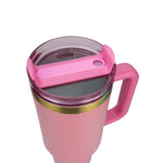 Obiatar 40oz Stainless Steel Travel Tumbler With Gold Accent| Double-Wall Vacumm Insulated Tumbler With Straw, Lid & Handle