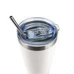 Obiatar 20oz Stainless Steel Tumbler With Lid & 2 Straws | Double-Wall Vacumm Insulated Cup for Cold & hot Drink (White)