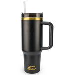 Obiatar 40oz Stainless Steel Travel Tumbler With Gold Accent| Double-Wall Vacumm Insulated Tumbler With Straw, Lid & Handle