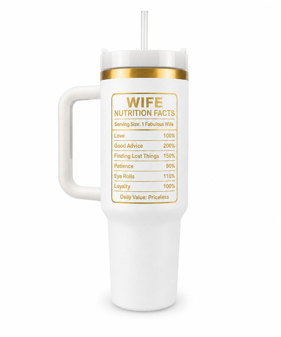 Best Wife Ever 40oz Tumbler – Wife Nutrition Facts Gift Cup with Handle & Straw