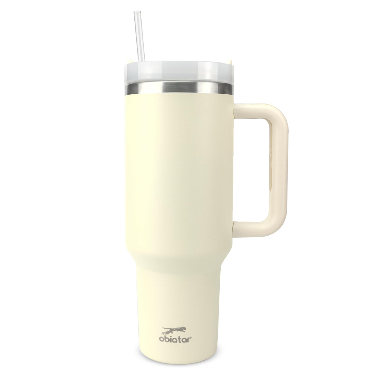 Obiatar H2.0 Tumbler with Handle, Straw & Lid 40 oz Vacuum Double Wall Insulated Stainless Steel Cup| Cup Holder Friendly (Cream)