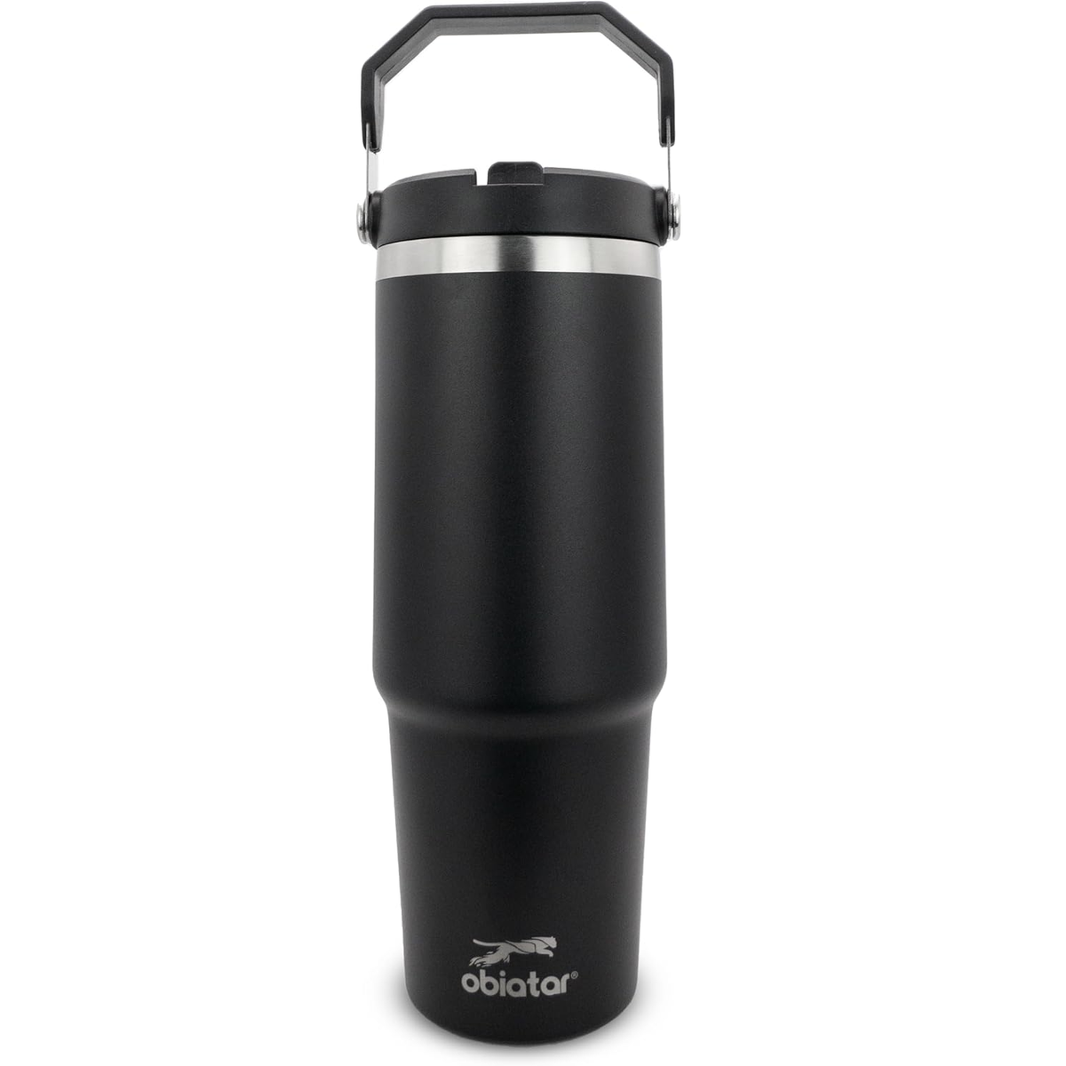 30 oz Tumbler with Handle | Insulated Tumbler with Lid and Straw | Stainless Steel Vacuum Water Bottle Travel Mug | Keeps Cold & Hot Drink (Black)