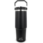 30 oz Tumbler with Handle | Insulated Tumbler with Lid and Straw | Stainless Steel Vacuum Water Bottle Travel Mug | Keeps Cold & Hot Drink (Black)