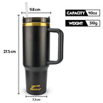 Obiatar 40oz Stainless Steel Travel Tumbler With Gold Accent| Double-Wall Vacumm Insulated Tumbler With Straw, Lid & Handle Black