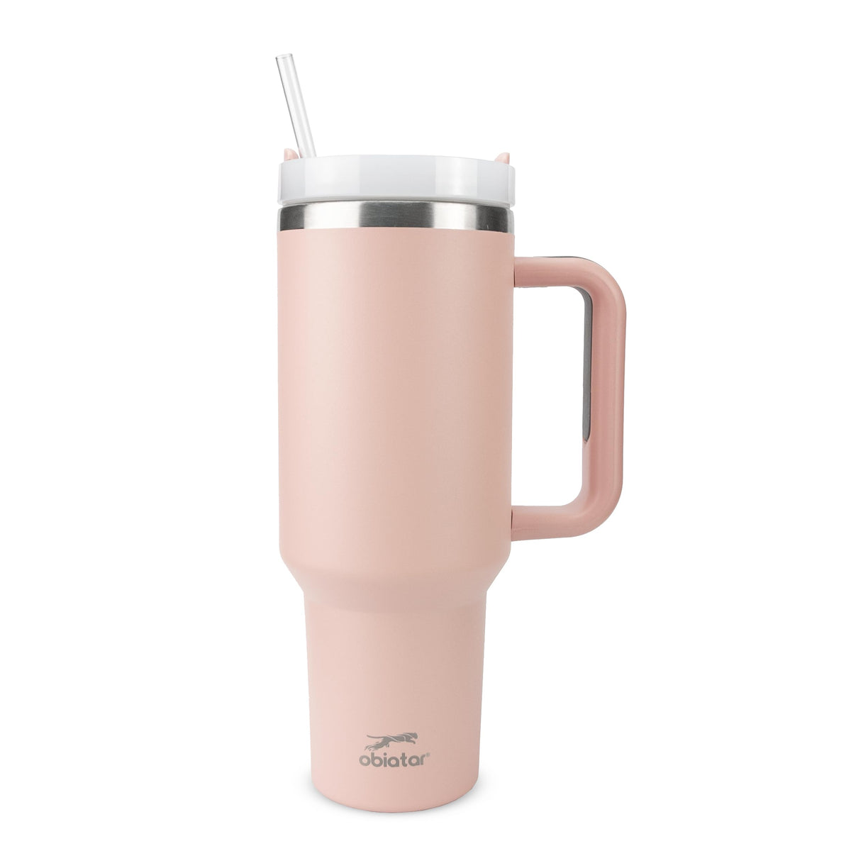 Obiatar H2.0 Tumbler with Handle, Straw & Lid 40 oz Vacuum Double Wall Insulated Stainless Steel Cup| Cup Holder Friendly (Pink)