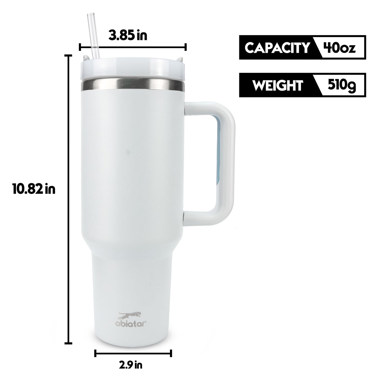 Obiatar H2.0 Tumbler with Handle, Straw & Lid 40 oz Vacuum Double Wall Insulated Stainless Steel Cup| Cup Holder Friendly (Smoke)