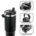 30 oz Tumbler with Handle | Insulated Tumbler with Lid and Straw | Stainless Steel Vacuum Water Bottle Travel Mug | Keeps Cold & Hot Drink (Black)