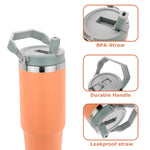 Obiatar 30 oz Tumbler with Handle | Insulated Tumbler with 100% Leak-Proof Lid and Straw | Stainless Steel Vacuum Water Bottle Travel Mug | Keeps Cold & Hot Drink (Orange)