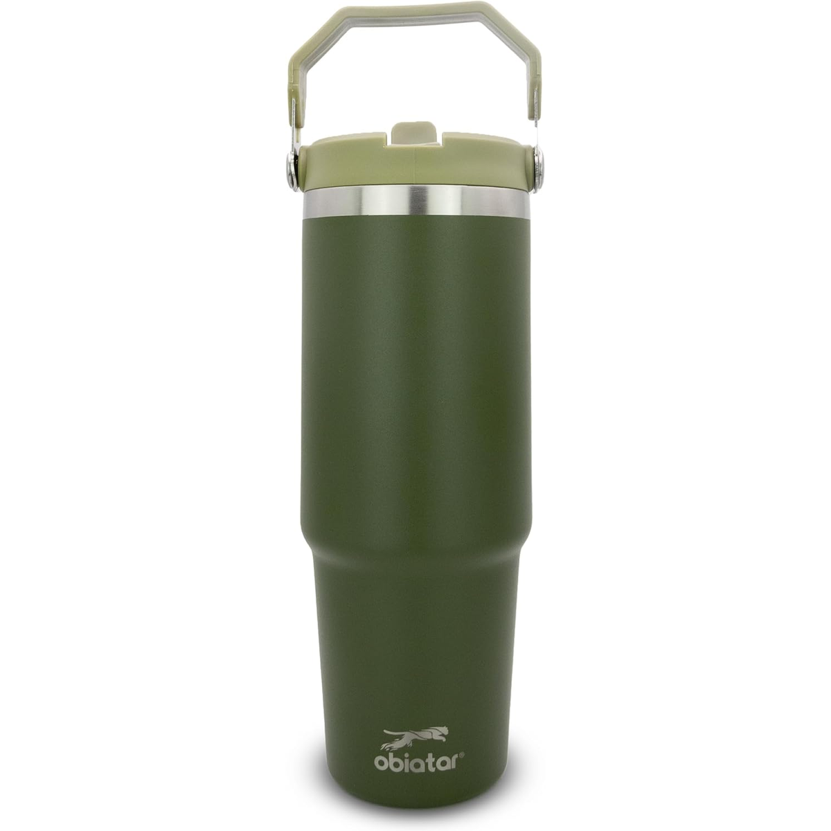 Obiatar 30 oz Tumbler with Handle | Insulated Tumbler with 100% Leak-Proof Lid and Straw | Stainless Steel Vacuum Water Bottle Travel Mug | Keeps Cold & Hot Drink (Olive)