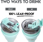 Obiatar 40oz Insulated Tumbler with Handle, Stainless Steel, Double Wall Vacuum Sealed, Leak-Proof Straw Lid