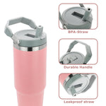 Obiatar 30 oz Tumbler with Handle | Insulated Tumbler with 100% Leak-Proof Lid and Straw | Stainless Steel Vacuum Water Bottle Travel Mug | Keeps Cold & Hot Drink (Pink)
