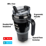 Obiatar 40oz Insulated Tumbler with Handle, Stainless Steel, Double Wall Vacuum Sealed, Leak-Proof Straw Lid (Black)