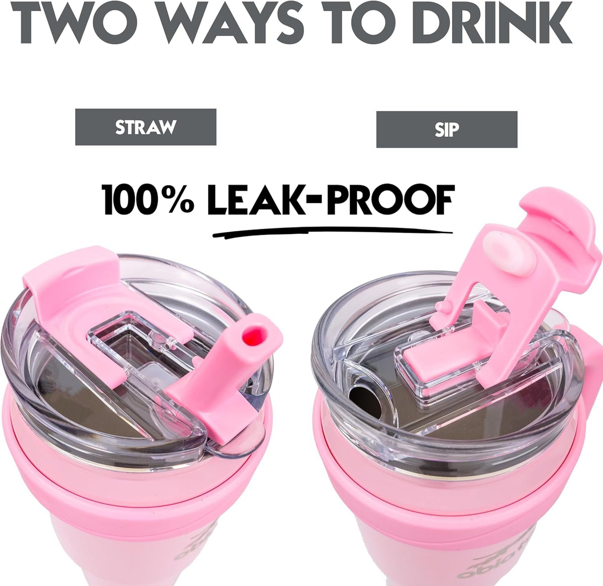 Obiatar 40oz Insulated Tumbler with Handle, Stainless Steel, Double Wall Vacuum Sealed, Leak-Proof Straw Lid (Pink)