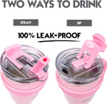 Obiatar 40oz Insulated Tumbler with Handle, Stainless Steel, Double Wall Vacuum Sealed, Leak-Proof Straw Lid (Pink)