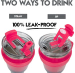 Obiatar 40oz Insulated Tumbler with Handle, Stainless Steel, Double Wall Vacuum Sealed, Leak-Proof Straw Lid (Red/Blue)
