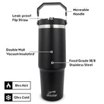 30 oz Tumbler with Handle | Insulated Tumbler with Lid and Straw | Stainless Steel Vacuum Water Bottle Travel Mug | Keeps Cold & Hot Drink (Black)