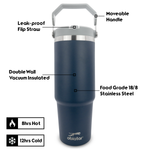 Obiatar 30 oz Tumbler with Handle | Insulated Tumbler with 100% Leak-Proof Lid and Straw | Stainless Steel Vacuum Water Bottle Travel Mug | Keeps Cold & Hot Drink (Navy Blue)