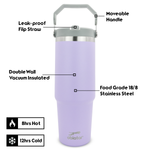30 oz Tumbler with Handle | Insulated Tumbler with Lid and Straw | Stainless Steel Vacuum Water Bottle Travel Mug | Keeps Cold & Hot Drink (Lavender)