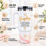 Grandma “A Special Blend of Love” 40oz Tumbler – Leak-Free Flip Straw Stainless Steel Cup