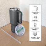 Obiatar H2.0 Tumbler with Handle, Straw & Lid 40 oz Vacuum Double Wall Insulated Stainless Steel Cup| Cup Holder Friendly (Dark Gray)