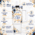 Philippians 4:13 Christian 40oz Tumbler with Handle – Floral Faith Insulated Travel Cup, “I Can Do All Things Through Christ”