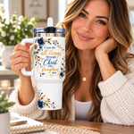 Philippians 4:13 Christian 40oz Tumbler with Handle – Floral Faith Insulated Travel Cup, “I Can Do All Things Through Christ”