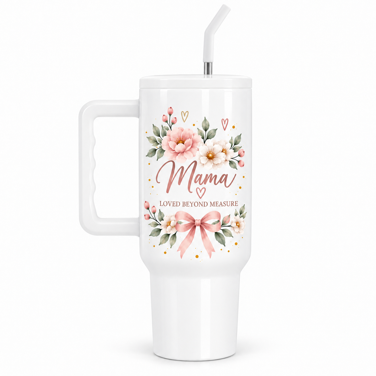 Mama Loved Beyond Measure 40oz Tumbler – Floral Mom Gift with Handle & Straw