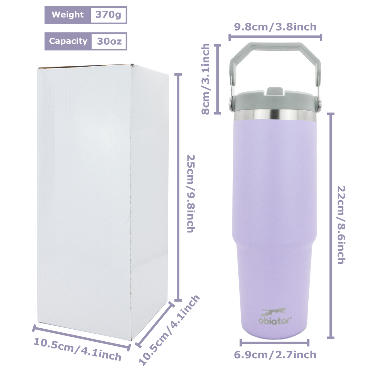 30 oz Tumbler with Handle | Insulated Tumbler with Lid and Straw | Stainless Steel Vacuum Water Bottle Travel Mug | Keeps Cold & Hot Drink (Lavender)