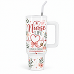 Nurse Life 40oz Tumbler – Insulated Nurse Gift Cup with Handle & Straw