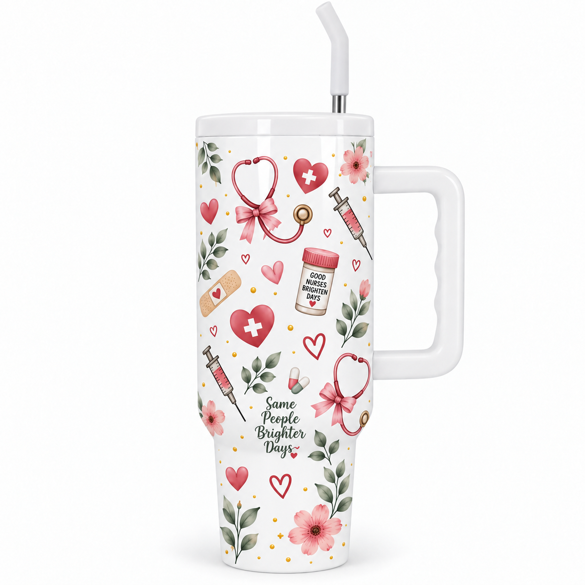 Nurse Life 40oz Tumbler – Insulated Nurse Gift Cup with Handle & Straw